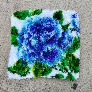 Handmade Vintage 1970s Tufted Rugs/Latch Hook Rugs/Wall Hangings/Blue Rose